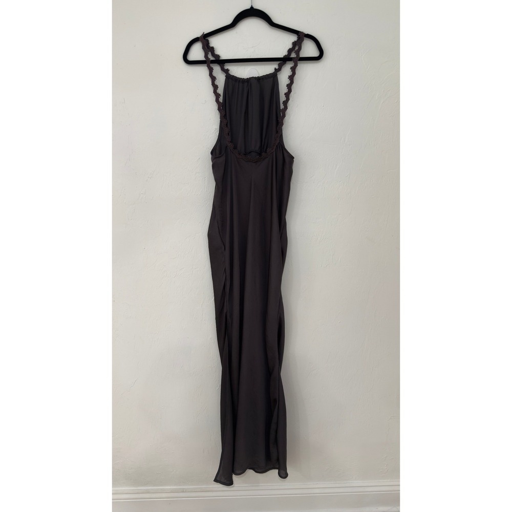 Free People Intimately Grey Halter Maxi Dress Crochet Trim Side Slit L - Picture 5 of 8